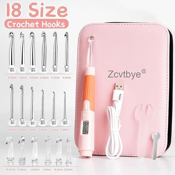 Light up Crochet Hook Set Counting Set Digital Crochet Kit Ergonomic with Lighted Led and Stitch for Crocheting and Knitting