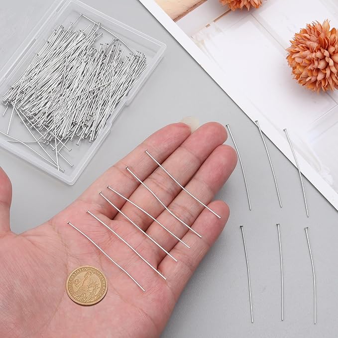 200 Pcs 50mm Straight Head Pins for Craft Earring Bracelet Necklace Pendant DIY Jewelry Making, Platinum Color
