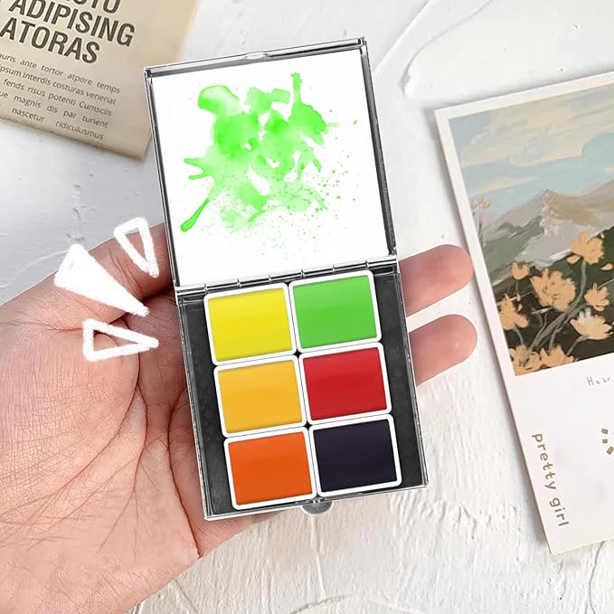 Mini Portable 6-Color Solid Watercolor Paint Set for Adults & Artists, High Tinting Strength Travel Art Kit for Beginners and Professionals, Half Pans (Each Capacity Approx 1.5ml).Fruits