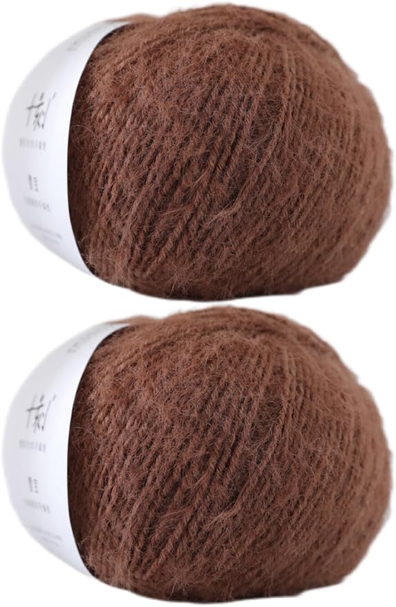 Snowbaby Wool Acrylic Blend Long Pile Yarn,(Worsted) Warm and Luxurious Fuzzy Yarn for Knitting and Crocheting DIY Hats Scarves Sweaters, 2 * 3.52oz/100g 207yds(04-Coffee)