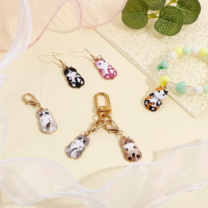 DoreenBeads 6Pcs Cat Stitch Marker Charms for Crocheting and Knitting, Locking Alloy Enamel Crochet Stitch Marker with Lobster Clasp Knitting Crocheting Accessories Gold
