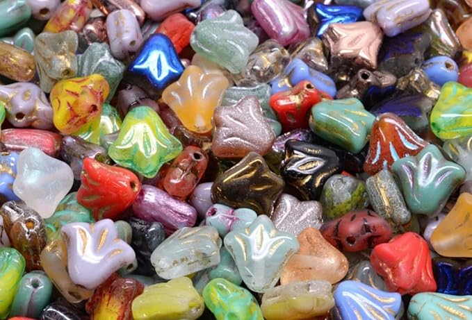 25 Grams (80pcs) Lily Flower Glass Beads for Jewelry Making, Czech Republic, 9 x 9 mm, Mixed Colors (Mix)