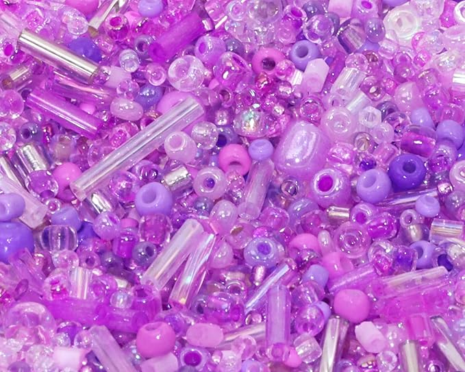 Mixed Craft Beads 1000Pcs/20g Glass Seed Tube Bugle 1.5-4.5mm Small Loose Spacer for DIY Bracelets Necklace Earring Jewelry Making (Purple)