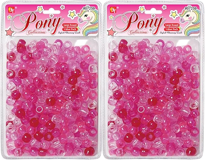 410 Pcs Beads Jewelry Making Kit DIY Hair Braiding Bracelet Ornaments Crafts Large Round Clear Assorted Pony +2 Beaders Included (Pink Clear)