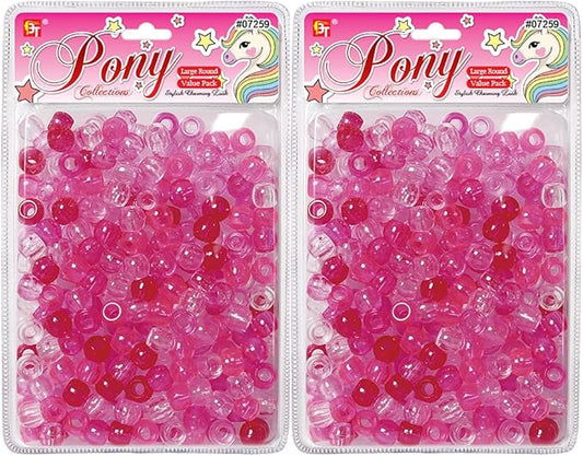 410 Pcs Beads Jewelry Making Kit DIY Hair Braiding Bracelet Ornaments Crafts Large Round Clear Assorted Pony +2 Beaders Included (Pink Clear)
