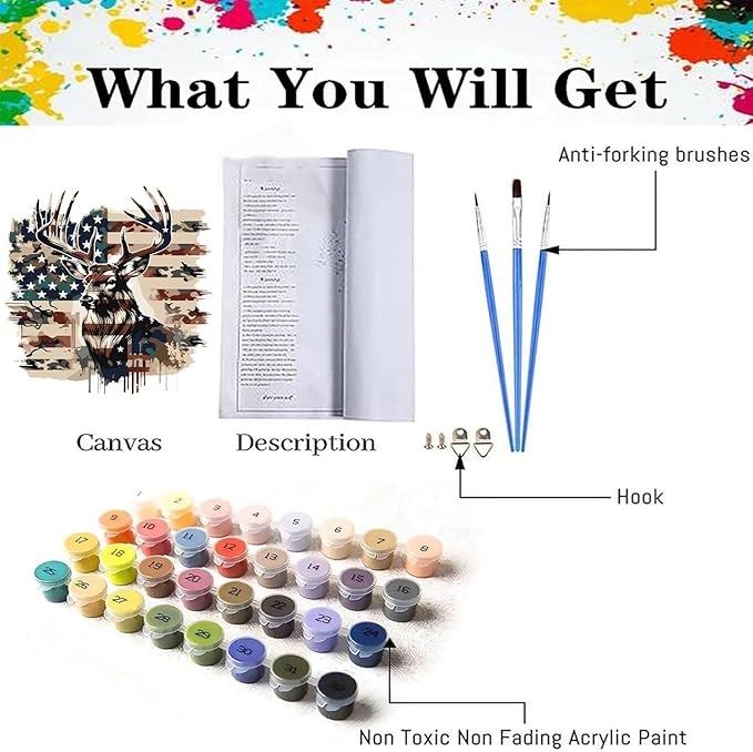 Axquilon Patriotic Paint by Numbers Kit for Adults Beginner- 4th of July Adult Paint by Number Kits on Canvas, Easy Adults' Paint-by-Number Kits Oil Painting for Gift Home Wall Decor 16x16in