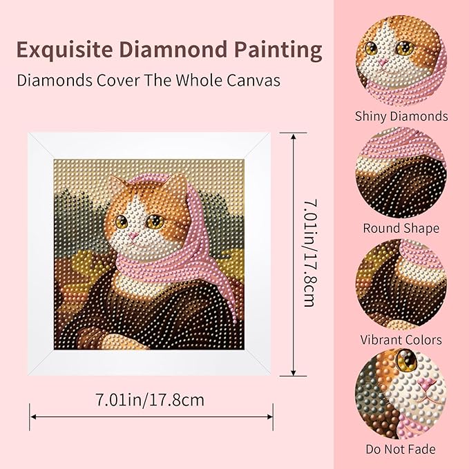 FlyingMage 5D Diamond Art Painting Kits with Wooden Frame, Cute DIY Diamond Art Mosaic Kits for Adults Women Teen, Kawaii Diamond Crafts Arts Full Drill Diamond Dots (Brown Mona Lisa)