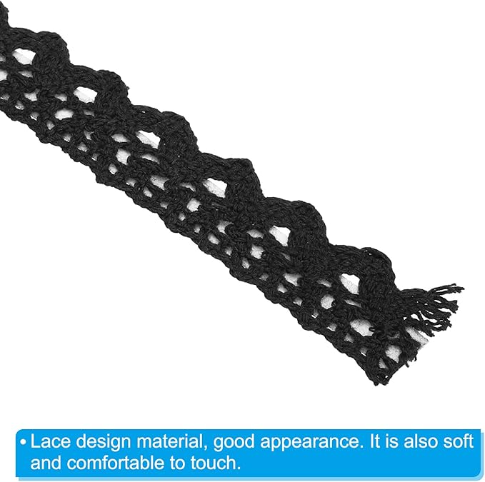 PATIKIL Lace Ribbon Self-Adhesive Lace Tape, 2 Rolls Cotton Masking Sticker for Detailing Accent Wall Decor Art, Black