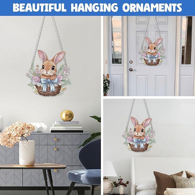 NAIMOER Diamond Art Hanging Kits for Adults Rabbit Easter 5D Special Shaped Rhinestone, DIY Acrylic Diamond Art Painting Window Pendants Home Garden Wall Hanging Ornament Kits, Double Sided