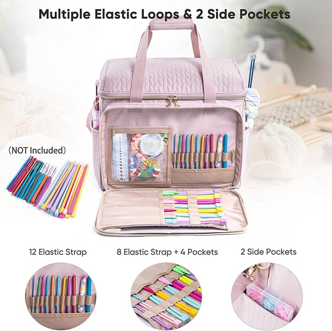 Large Yarn Storage Bag,Crochet Bag Organizer,Yarn Bags for Crocheting,Crochet Storage Bag with Pockets for Crochet Hooks, Crochet Accessories,Knitting Bags,Gifts for Crocheters