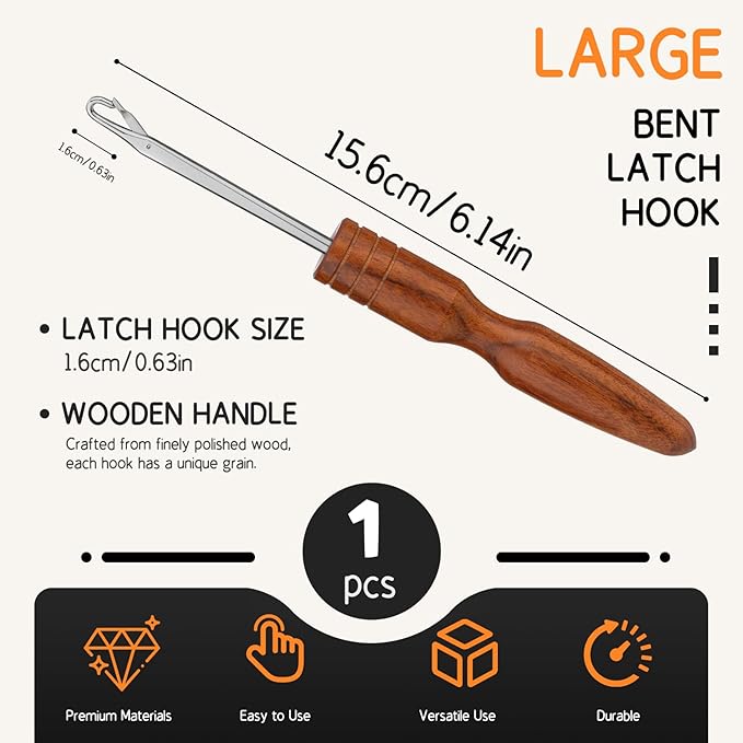 Giwrmu Latch Hook Tool, Wooden Latch Hooks, Latch Hook Crochet Needle for Crochet Rug, Micro Braids, Hair Extension, Carpet Crafts