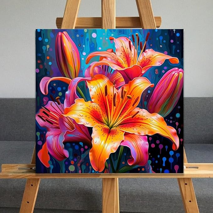 JUJUHOOD Lily Flower Paint by Numbers Kit for Adults Beginner & Kids Ages 8-12,Flower Paint by Number Without Easel, Acylic Paint by Numbers for Gift Home Wall Decor (10x10Inch)