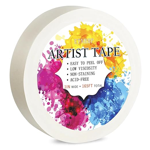 White Artist Tape for Watercolor Paper Drafting Art Low Tack Masking Tape Acid Free Painter Watercolor Tape for Painting Canvas Framing, 1 inch Wide 165FT Long Total