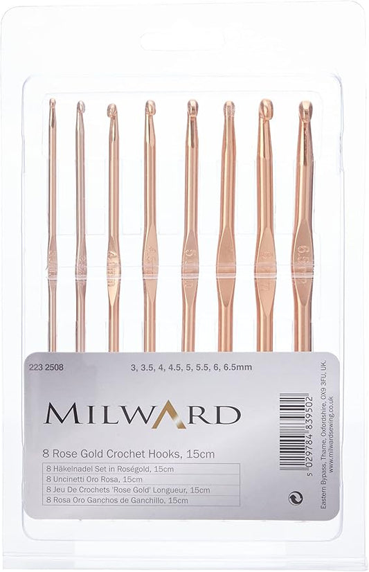 Milward 2232508 Crochet Hook Set: Rose Gold: Set of 8, Assorted