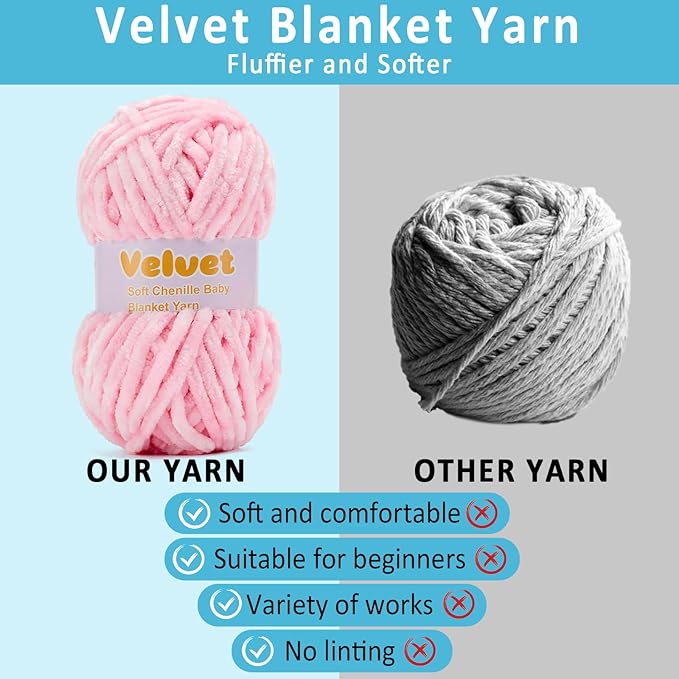 Yiju Velvet Chenille Yarn for Crocheting and Knitting, Soft Chenille, 2pack Pink (4oz 132yds Each)