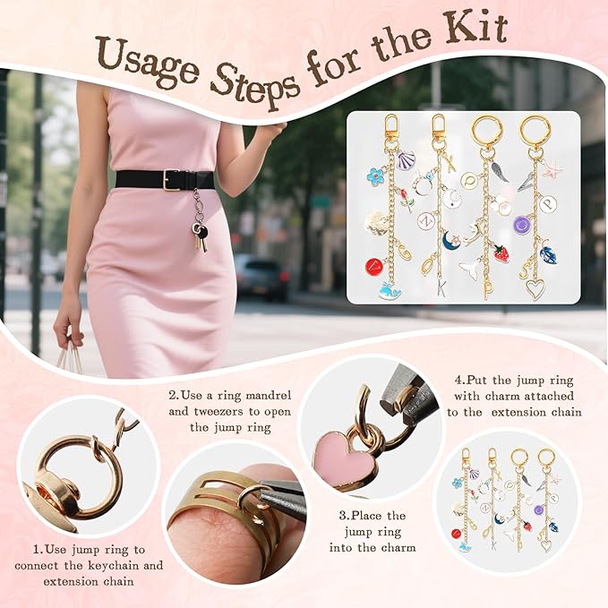 SUTROMA Lip Gloss Charm Keychain Kit - 776pcs Bag Charm Kit with 228 Charms 20 Keychain Clips 60 Extender Chains & Jewelry Plier - DIY Jewelry Making Supplies for Keychains and Purse Charms