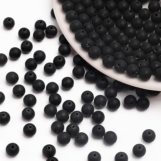 bonny boxx 1000pcs 6mm matte black acrylic round beads, frosted plastic resin bubblegum balls chunky gumball beads for necklace and bracelet making, crafting supplies