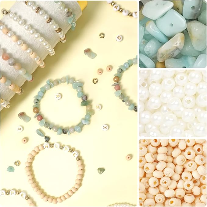 toipinio bracelet making kit jewelry making supplies kit natural stone beads for diy craft friendship bracelet/necklace/earrings for adults 1736pcs (amazonite)