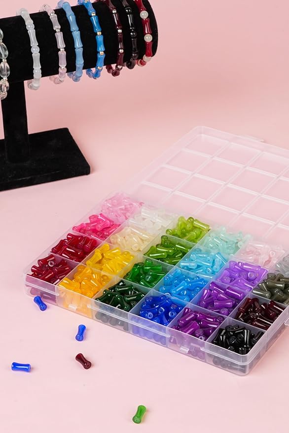 REVKI 6 * 12mm Glass Beads Bracelet Making Kit,600pcs 24 Colors Rice Shaped Natural Bamboo Crystal Beads for Jewelry Making,Teardrop Glass Beads for DIY Necklace Crafts
