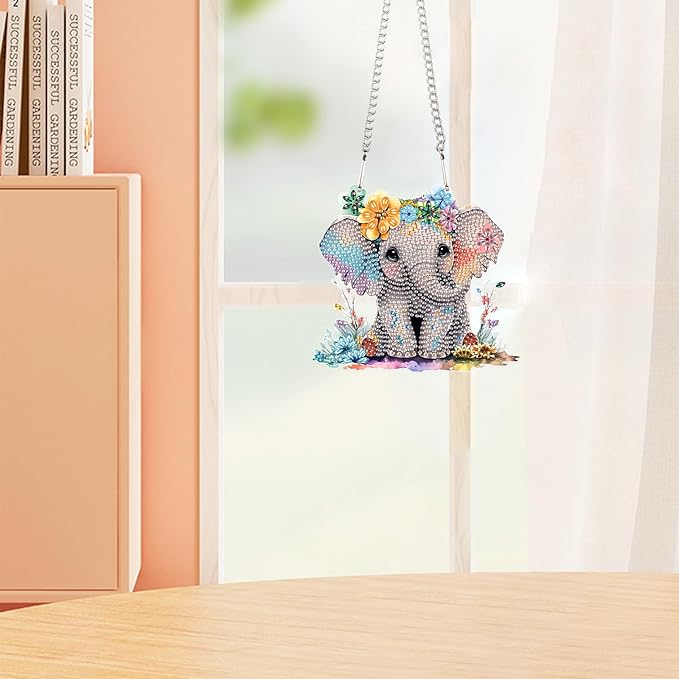 AiYuanzsh Diamond Art Painting Pendant Kits 5D Diamond Art Painting Art Hanging Kit Animal Elephant DIY Diamond Crystal Window Pendant Kit for Adults Gift Wall Home Decoration