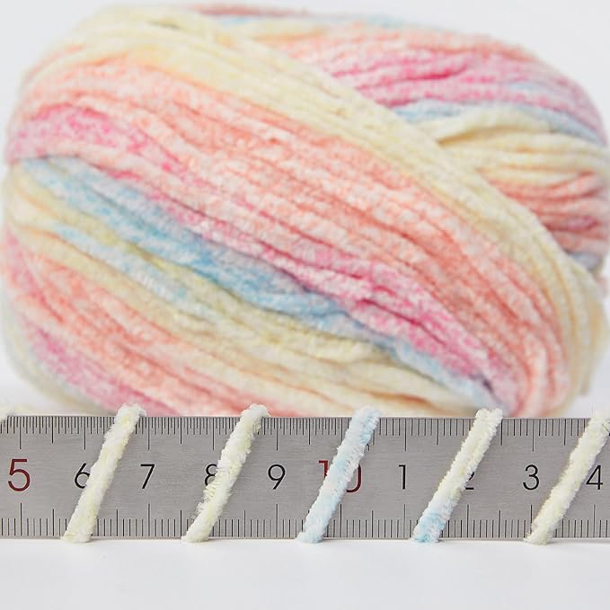 NICEEC 3 Skeins Soft Chenille Yarn Blanket Yarn for Knitting Fancy Yarn for Crochet Weaving DIY Craft Total Length 3×85m (3×93yds, 3×50g)_Candy