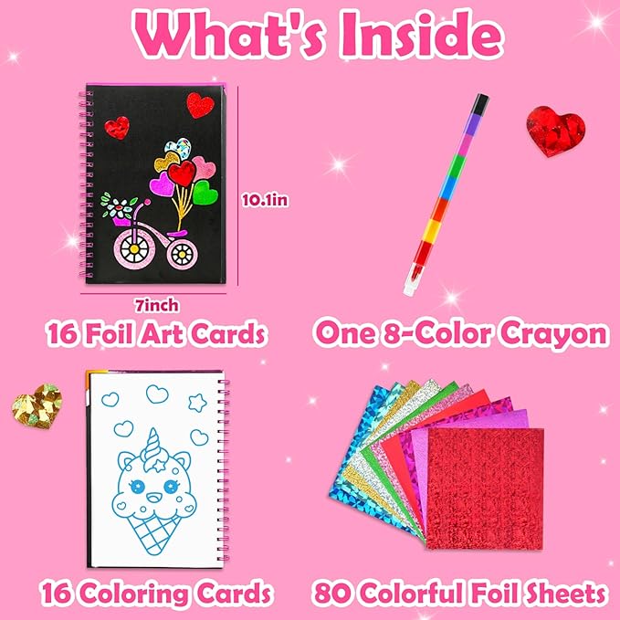 funnyb&g foil art craft for kids - valentine's day crafts gift 2026 party favors classroom gift exchange art supplies creative birthday travel toys for girls boys 4 5 6 7 8 9 years old(valentine's)