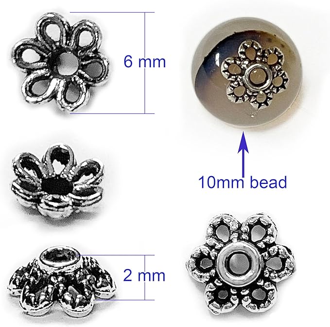 Heather's cf Flower Bead Caps Custom Fancy Charm Jewelry Making Spacer Kit Findings Bulk Vintage for Bracelets Earrings Necklaces Rings Beading Supplies Craft Non Tarnish DIY (Silver Tone - 500 Pcs)