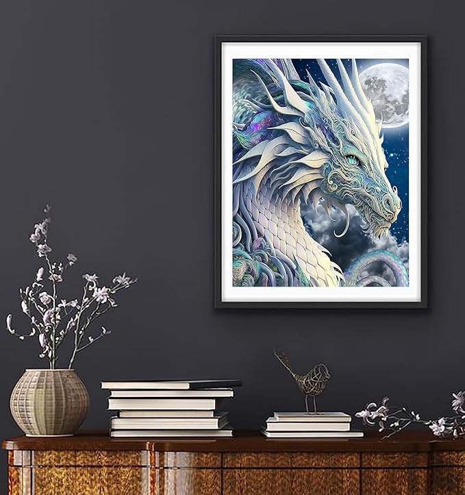 Mrnsiet Dragon Diamond Painting Kits for Adults,5D DIY Moon Diamond Art Crystal Diamond Paintings Full Round Drill, Paintings with Diamonds Gem Art for Home Wall Decor 12x16 Inch