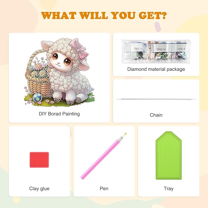 HEIBAGO Easter Lamb Diamond Art Hanging Kits for Adults, Diamond Art Suncatchers Sheep, 5D Special Shape Diamond Painting Pendant, DIY Window Ornament Gifts for Home Garden Door Wall Decor 8.3 x 8.3In