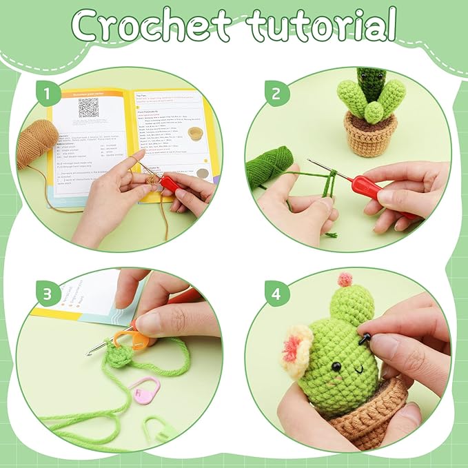 WONVOC Plant Crochet Kit, Crochet Plant Kit for Beginners, Beginner Crochet Kit for Adults, with Crochet Hooks, Crochet Supplies, Plastic Eyes and Instructions, Succulent Plants Mixed 6 Pcs