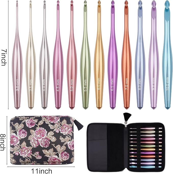 Mdoker Newest Aluminum Crochet Hook Set with Case Ergonomic Grip Crochet Hooks,Non-Slip Hooks for Arthritic Hands, Perfect Crochet Gift for Women,3mm-10mm