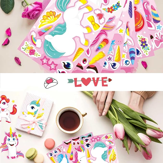 24 sheets make your own unicorn stickers for kids toddlers, make a face sticker, unicorn stickers for kids party favors activities