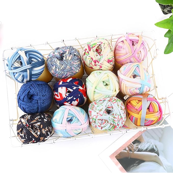 iSuperb 1 Pack Knitting Yarn Colorful Cloth T-Shirt Yarn Fabric Crochet Cloth for DIY Knitted Art Basket Bag - 100g