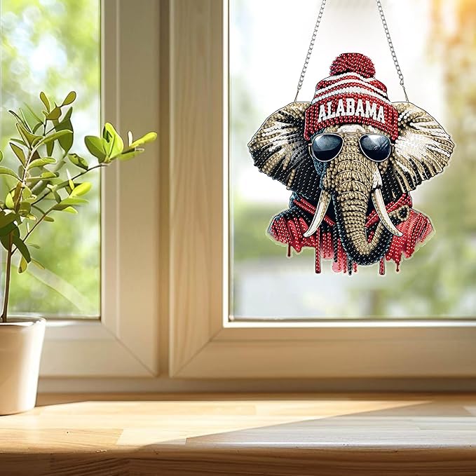 DIY Diamond Art Hanging Kit for Adult,Acrylic Diamond Art Painting Window Pendants Home Garden Wall Hanging Kits Hanging Ornament,Football Style (Alabama Red)