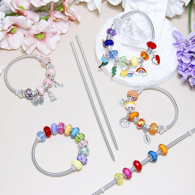 Exway 20 Pcs Expandable Charm Bangle Bracelets Sliver Charm Bracelets Adjustable Spring Bracelet Kit for Crafts DIY Women Jewelry Making