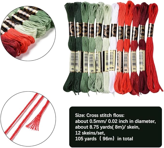 12 Skeins 105 Yards Embroidery Thread Bulk Cross Stitch Floss 6 Ply Christmas Color Variegated Friendship Bracelet String Polyester Threads for Jewelry Making Bracelet Knitting Stitch Supply
