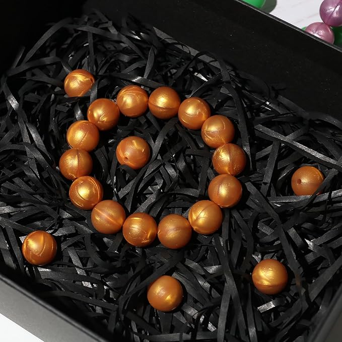 120pcs Richbunnys 15mm Bulk Silicone Beads for Pens and Keychain Making,Large Bead for Necklace and Bracelets Making,Assorted Rubber Beads Set（Pearlescent Gold）