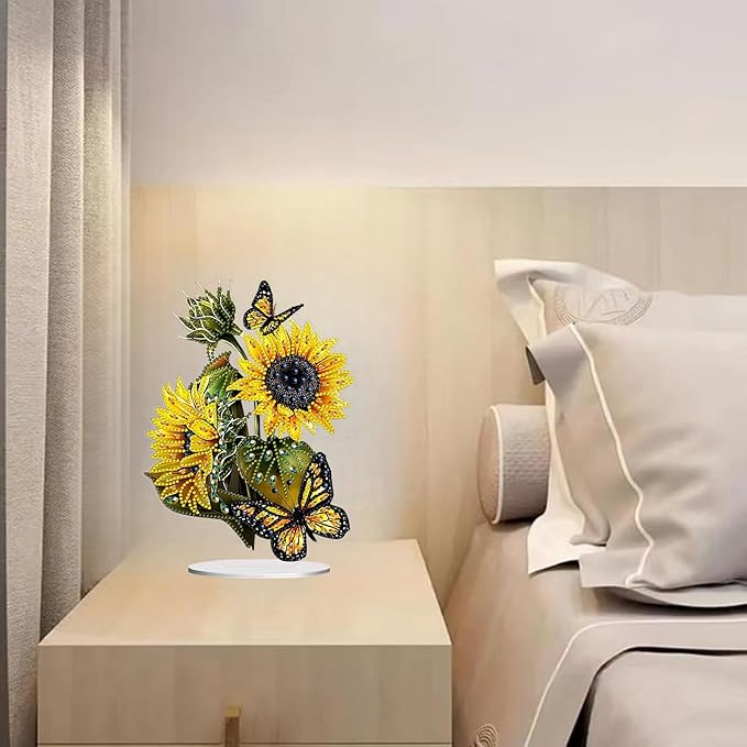 hyzsj DIY Diamond Desktop Ornament Sunflower, Crystal Butterfly Diamond Art Painting Tabletop Ornaments Single Sided, Diamond Ornament for Adult Beginner Home Office Decor Crafts Gift