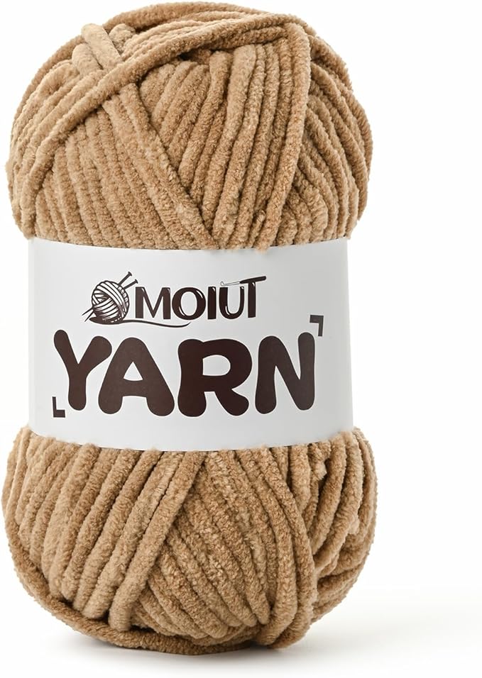 Fluffy Chenille Yarn for Crocheting, Chunky Velvet Yarns for Crochet Amigurumi, Baby Yarn for Crocheting Soft Blanket, 87.4yds /3.5 oz Bulky Yarns for Crafts/Hats/Shoes/Socks (Deep Khaki)