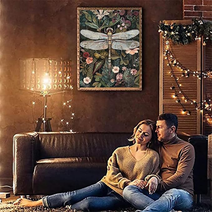 Dragonfly Stamped Cross Stitch Kits for Adults - Embroidery Kits for Beginners Adults,11 CT Patterns Dimensions Counted Cross Stitch Kits for Adults Arts Craft 12x16 inch