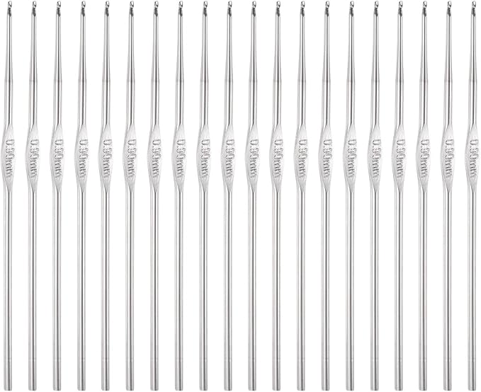 uxcell 20Pcs Crochet Hook Stainless Steel 0.9mm Metal Knitting Needles for DIY Craft Lace Yarn