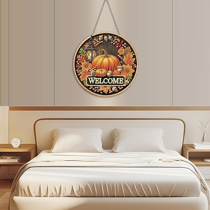 NEGEKFKX Fall Diamond Art Hanging Pendant Kits,Pumpkin Special Shape Diamond Art Kits for Adults,Double Sided Hanging Acrylic Ornament Kit,Pendants Home Garden Wall Hanging Kits Hanging Ornament