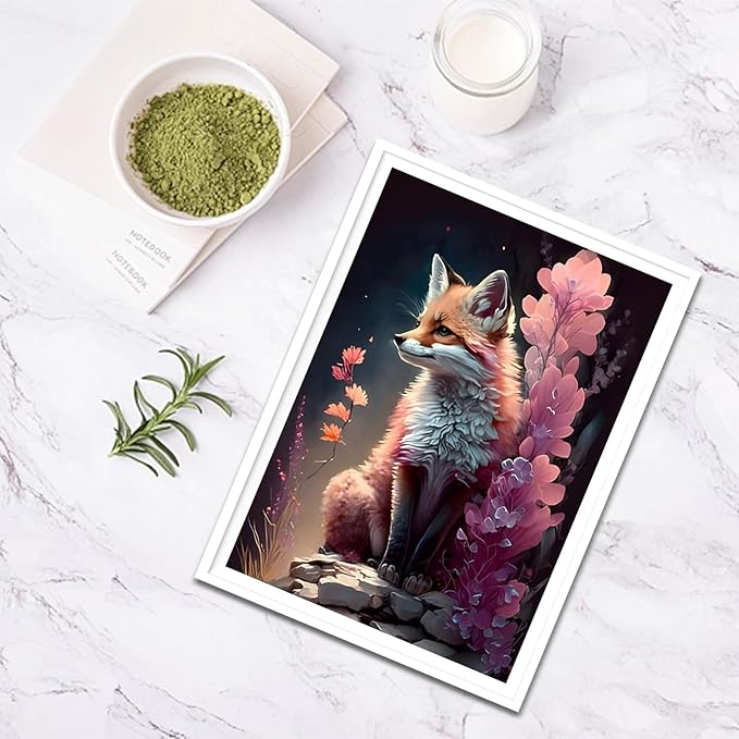 SENQAO Fox Diamond Painting Kits for Adults Kids, Lovely Fox DIY 5D Round Full Drill Diamond Art, Diamond Pianting Picture Arts Craft for Home Wall Art Decor 12x16inch