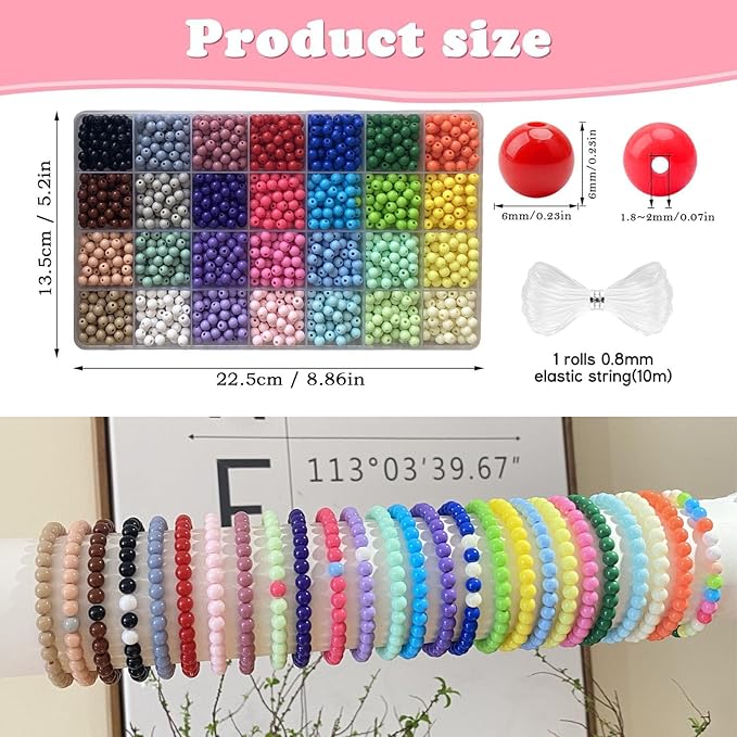 1820PCS 6mm Acrylic Round beads For Jewelry Making,28 Candy Colors Assorted Plastic Round Beads for Bracelets Making Kit Loose Bead Bubble Gum Bead for Earrings Necklace Phone Lanyard DIY Crafts