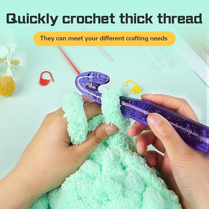 25 mm Large Crochet Hooks, Ergonomic Handle for Arthritic Hands, Professional Huge Crochet Needles, Colorful Transparent Crochet Hook for Beginners and Crocheting Yarn(25 mm)