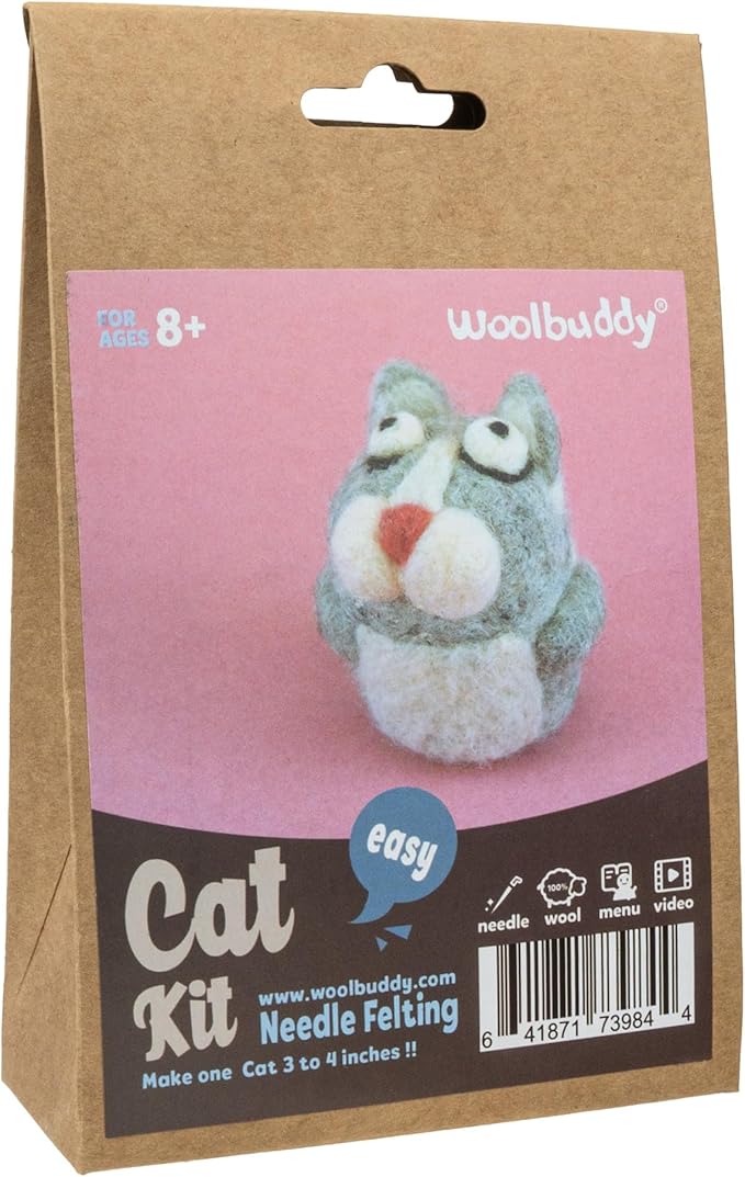 Woolbuddy Needle Felting Kit for Beginners & Adults – DIY Cat Animal Craft Kit – Complete Starter Set with Wool, Needles & Step-by-Step Instructions