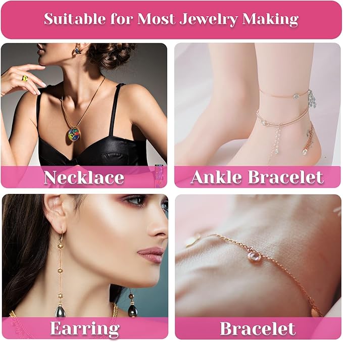 selizo Chains for Jewelry Making, 60ft Jewelry Making Chains for Necklace with Pliers, Open Jump Rings and Lobster Clasps for Making Jewelry DIY Necklace Bracelet Anklet, 6Colors 2mm