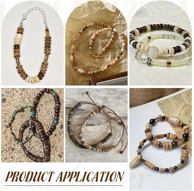 RACIOCK 630Pcs Natural Coconut Shell Beading for Jewelry Making Kit - Handmade Boho Craft Beads with Wood & Shell Spacers for Bracelet, Necklace, DIY Crafts, Boho Style Jewelry Gifts for Woman Man