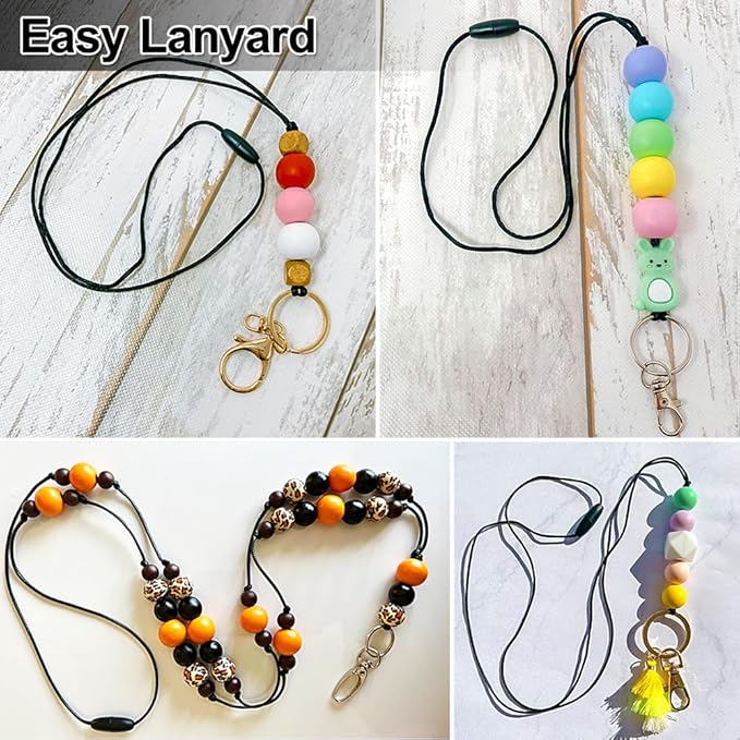 Ewparts Breakaway Clasp Black and White 30 Pcs with 2 Rolls Lanyard String Kit Safety Breakaway Clasps Beads Barrel Connectors for Lanyards with 2mm Nylon Cord for Necklace,Jewellry, id Badges,Keys