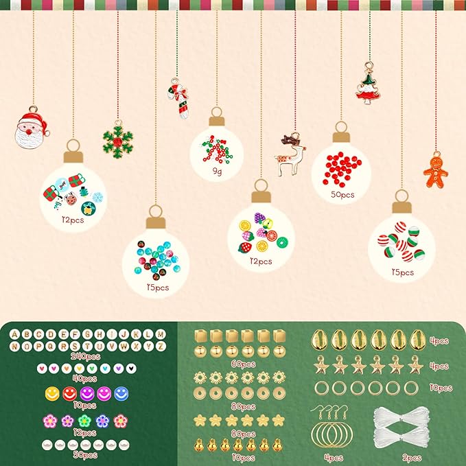 Gionlion Christmas Bracelet Making Kit, Clay Beads Friendship Bracelet Kit Christmas Crafts Gifts, Gold Beads Charm Bracelet Maker Set Preppy Jewelry Making Kit Gifts